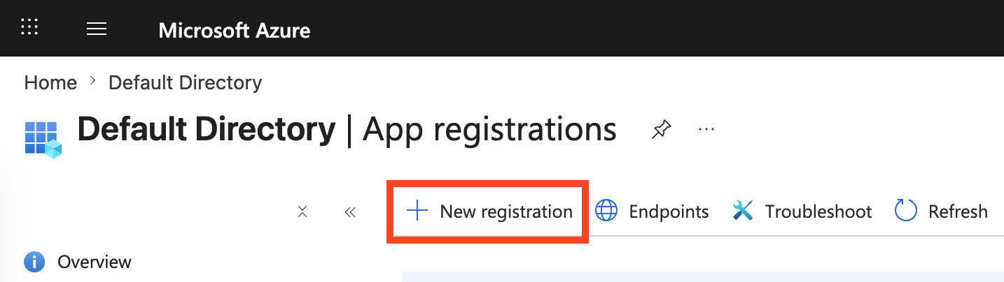 App registrations page with New registration highlighted