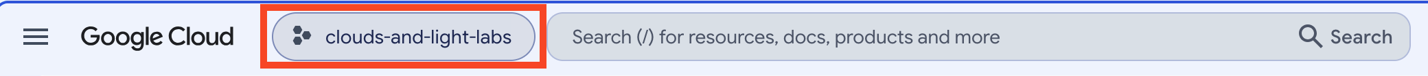 GCP Console Menu Bar with the Project Selector Highlighted